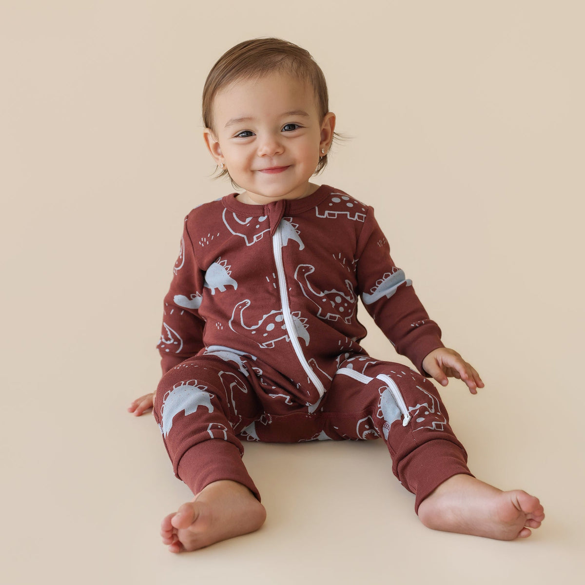 Organic Signature Print '2-Way' Zip Romper - Long Sleeve